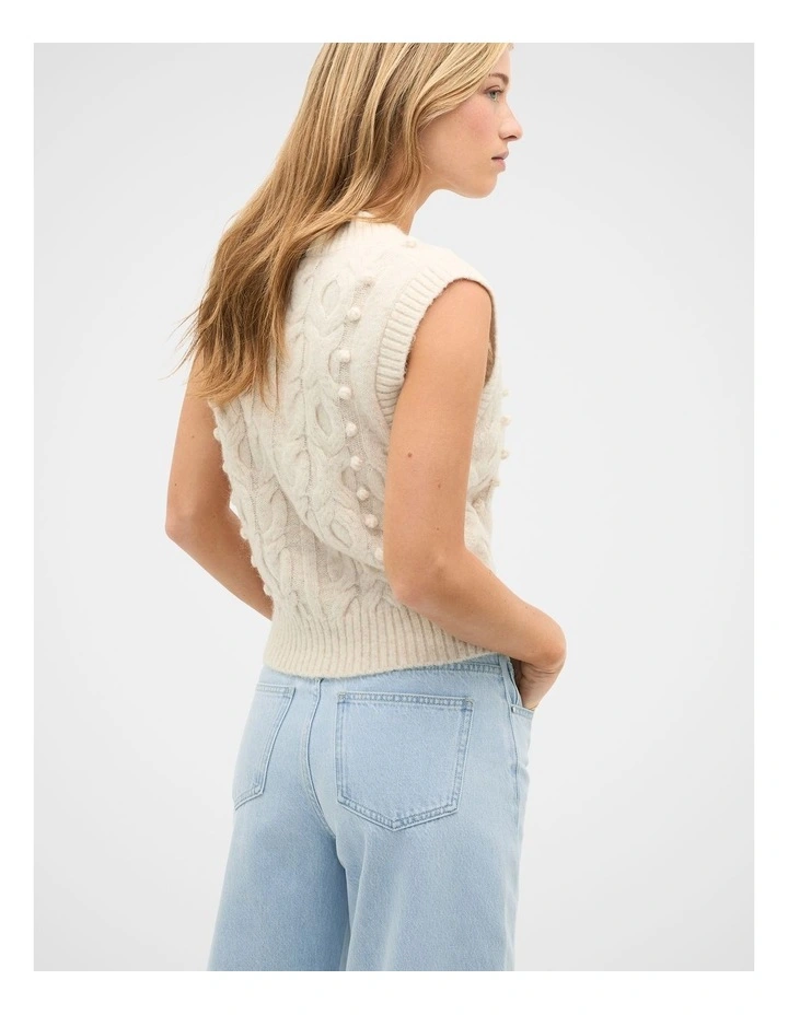 Pom Pom Cable Knit Vest in Mist Marle image 2