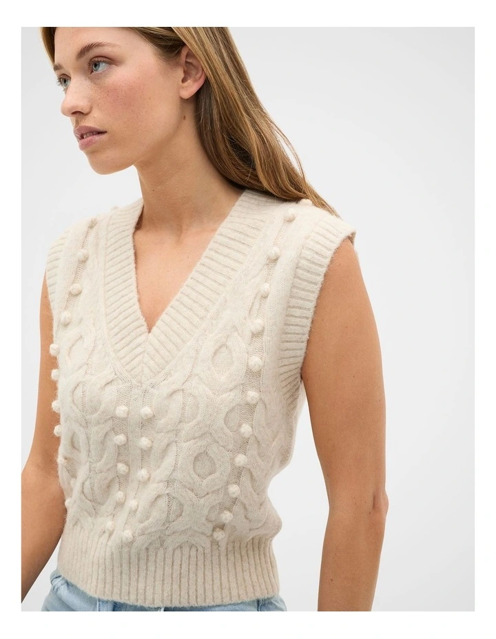 Pom Pom Cable Knit Vest in Mist Marle image 4
