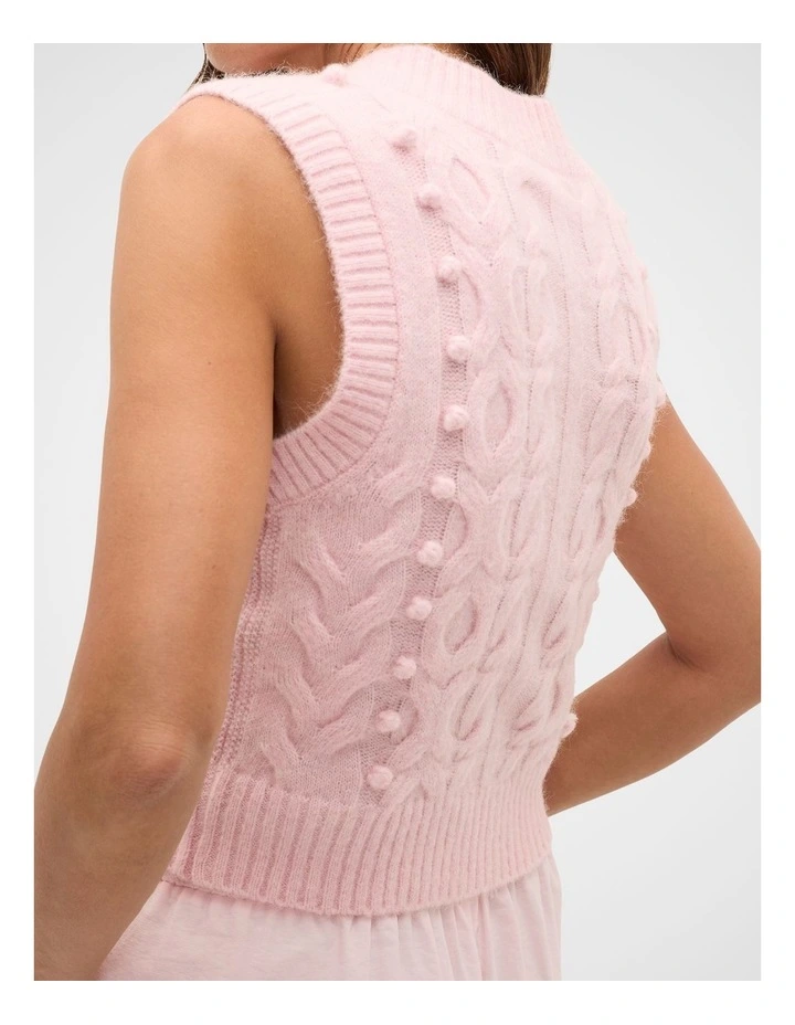 Pom Pom Cable Knit Vest in Pale Blossom Marle image 2
