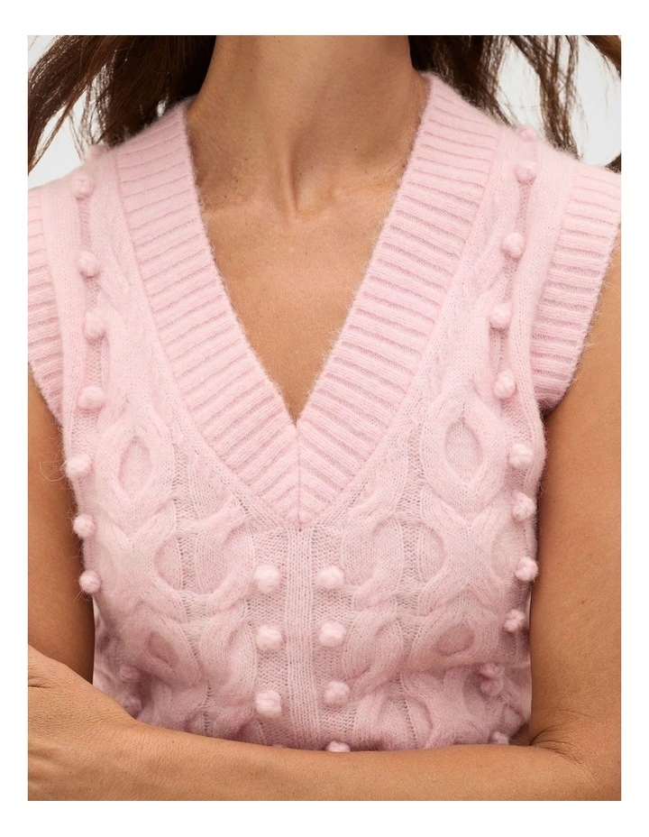 Pom Pom Cable Knit Vest in Pale Blossom Marle image 4