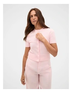 Textured Cotton Blend Cardigan in Pale Blossom