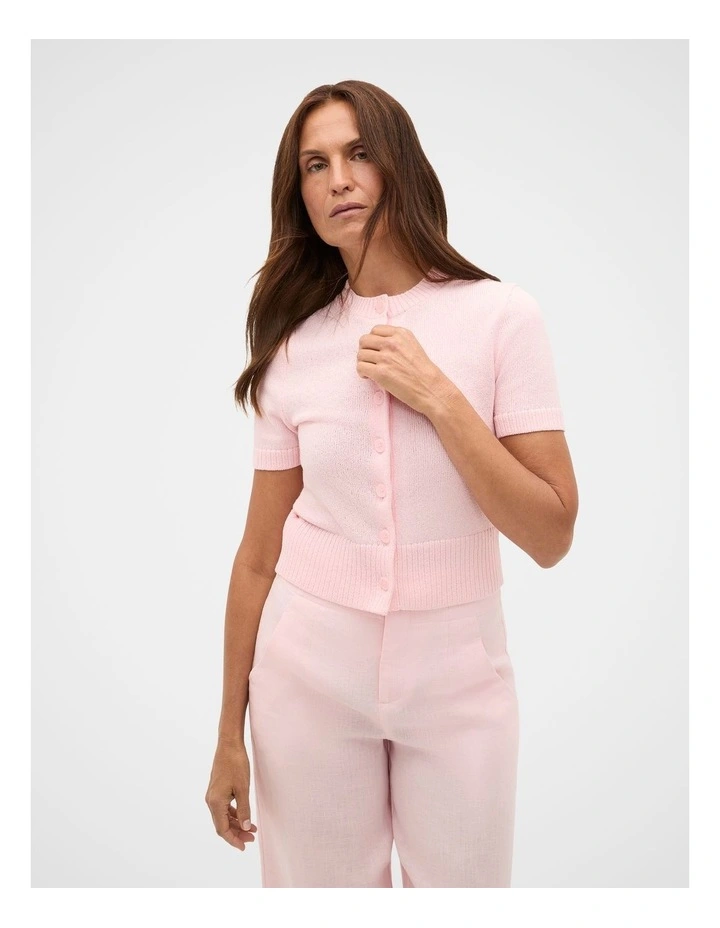 Textured Cotton Blend Cardigan in Pale Blossom image 1