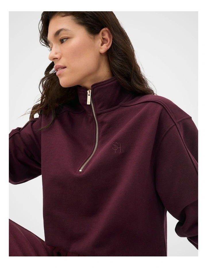 Heritage Zip Sweat in Plum Red image 1