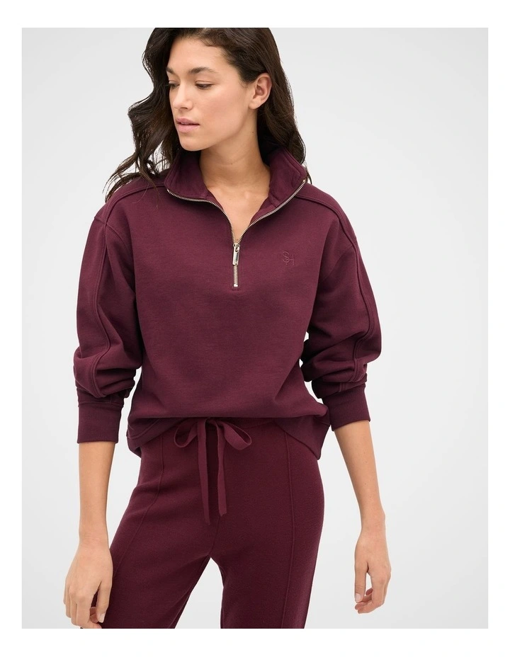 Heritage Zip Sweat in Plum Red image 3