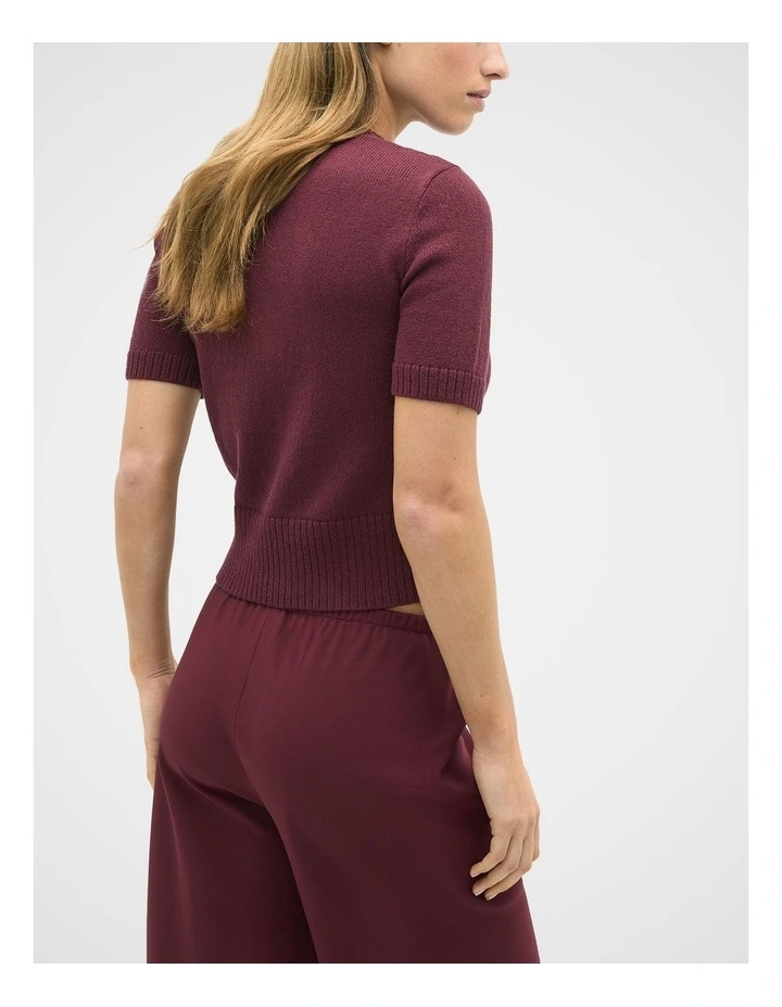 Textured Cotton Blend Cardigan in Plum Red image 2