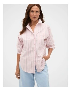 Cotton Relaxed Shirt in Pale Blossom Stripe