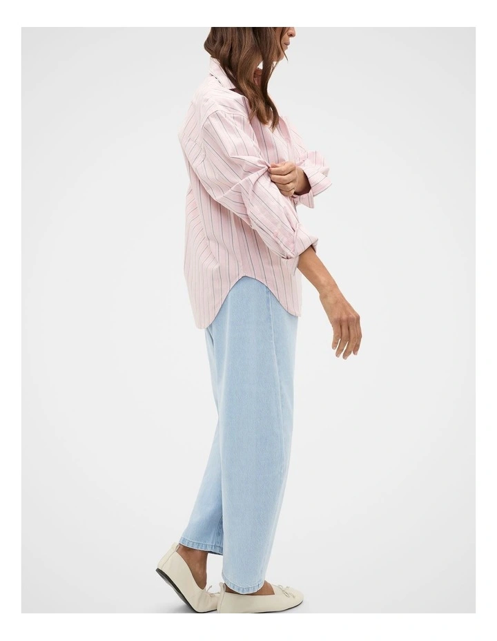 Cotton Relaxed Shirt in Pale Blossom Stripe image 2