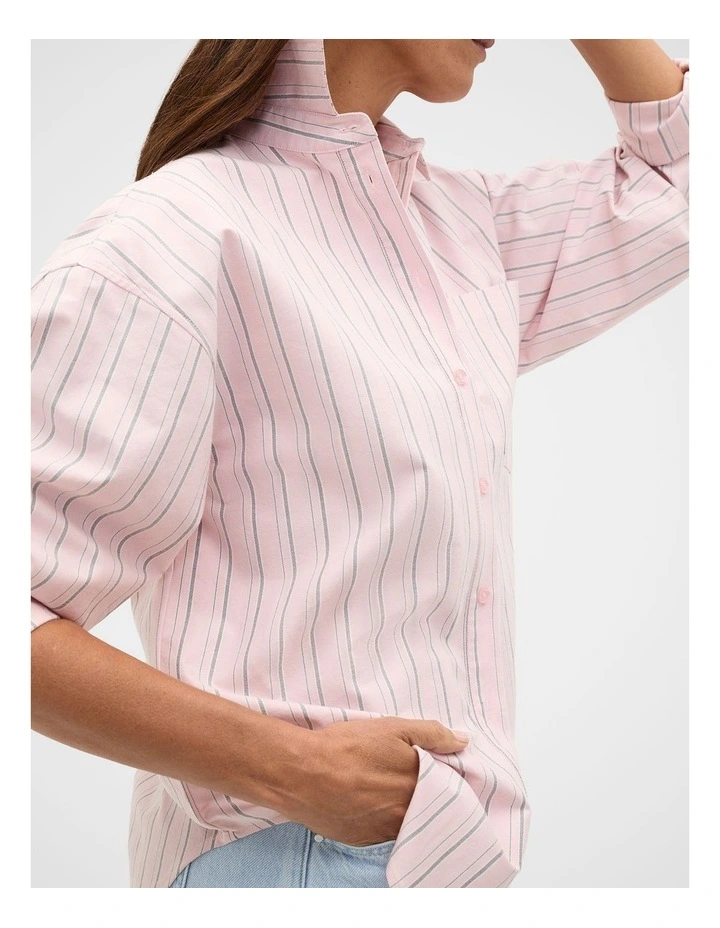 Cotton Relaxed Shirt in Pale Blossom Stripe image 3