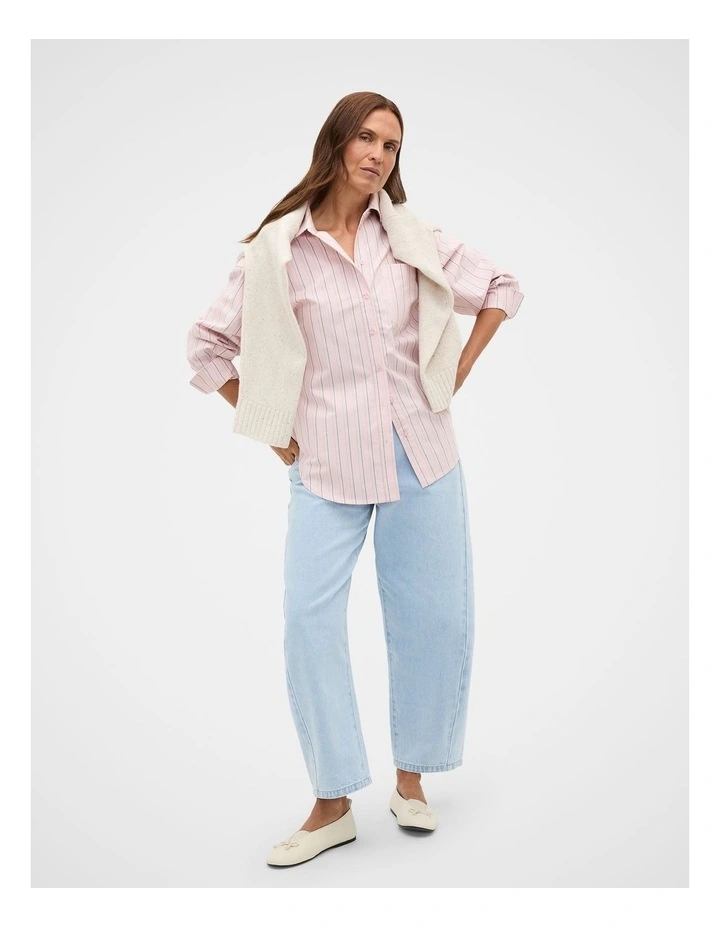 Cotton Relaxed Shirt in Pale Blossom Stripe image 4