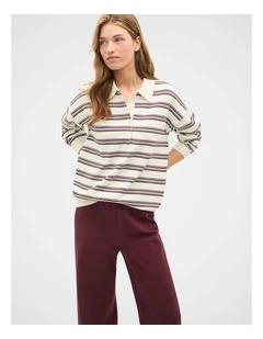 Variegated Stripe Polo Knit in Plum Red Stripe