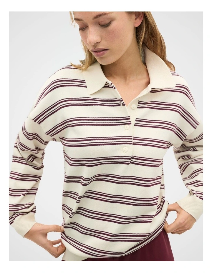 Variegated Stripe Polo Knit in Plum Red Stripe image 4