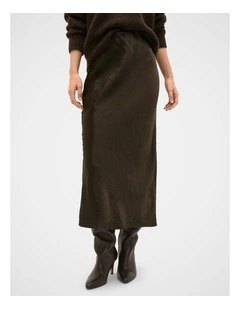 Crinkled Satin Slip Skirt in Coffee Bean