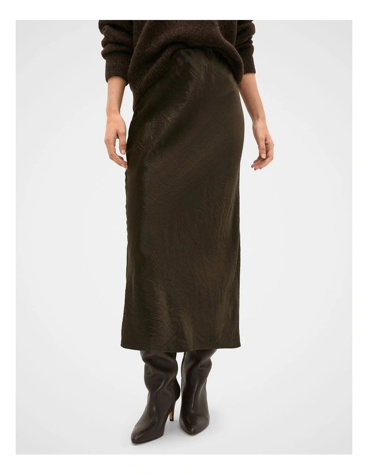 Crinkled Satin Slip Skirt in Coffee Bean image 1