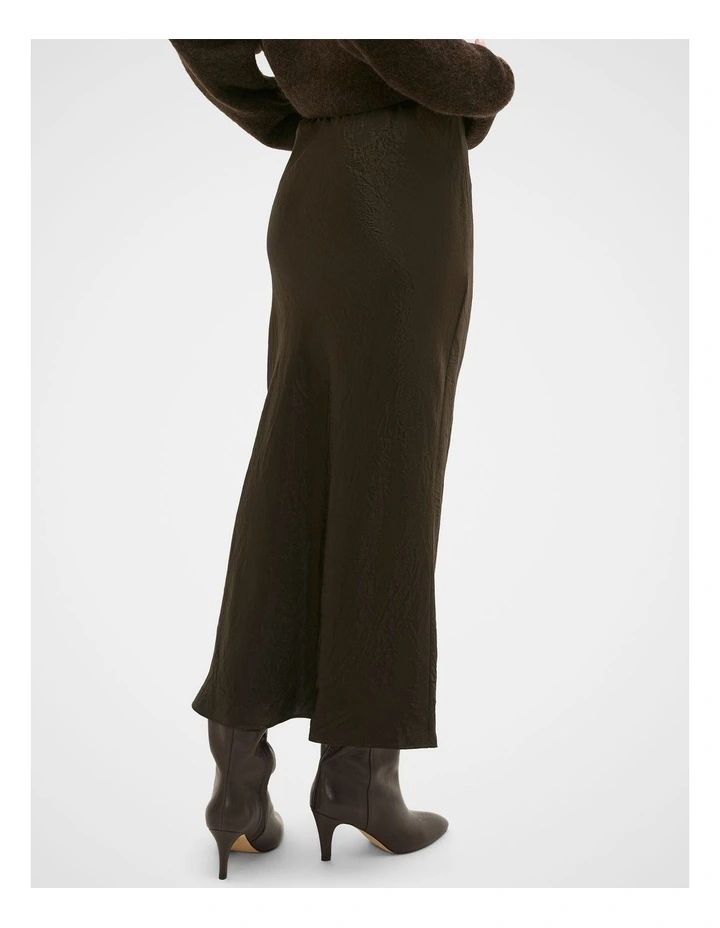 Crinkled Satin Slip Skirt in Coffee Bean image 2