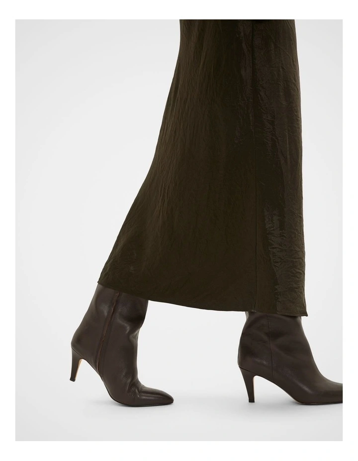 Crinkled Satin Slip Skirt in Coffee Bean image 3