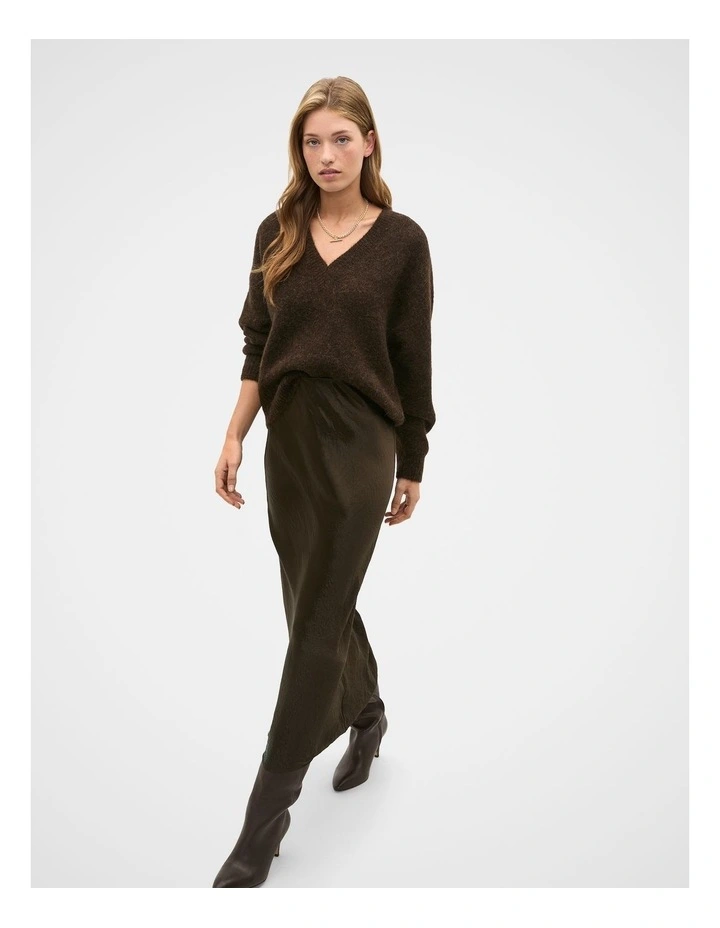 Crinkled Satin Slip Skirt in Coffee Bean image 4