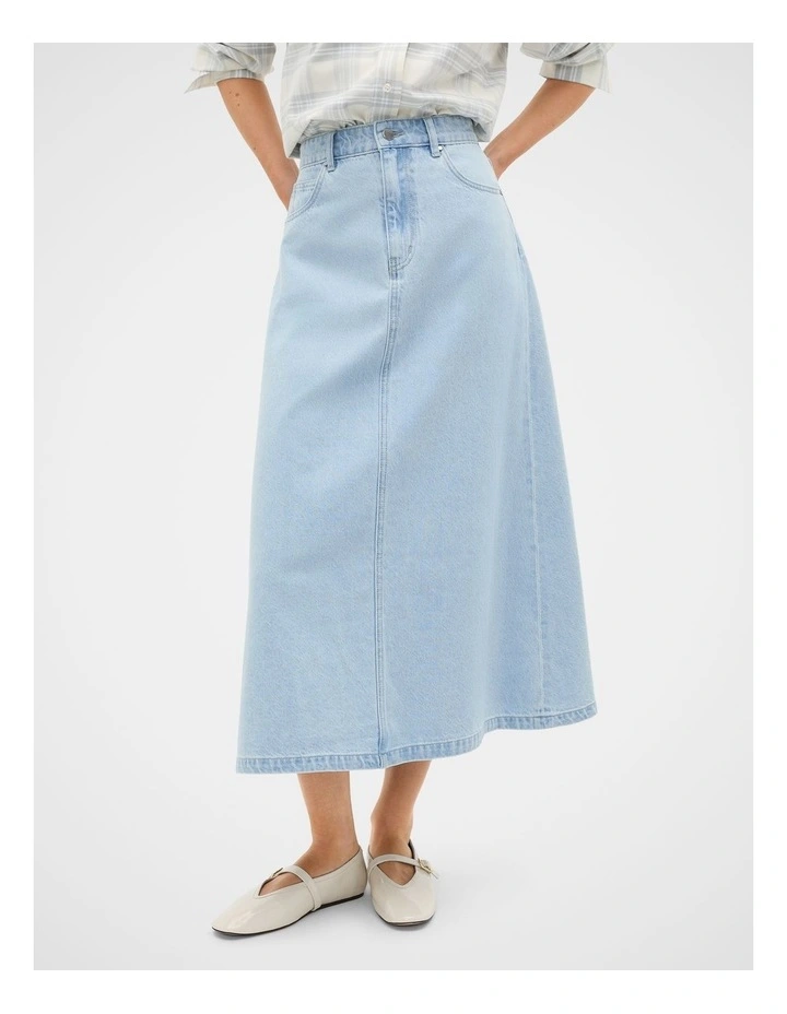 Denim Midi Skirt in Ice Blue Denim image 1