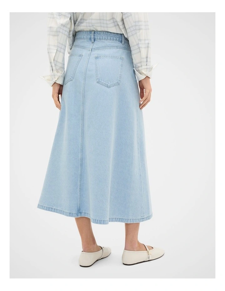 Denim Midi Skirt in Ice Blue Denim image 2