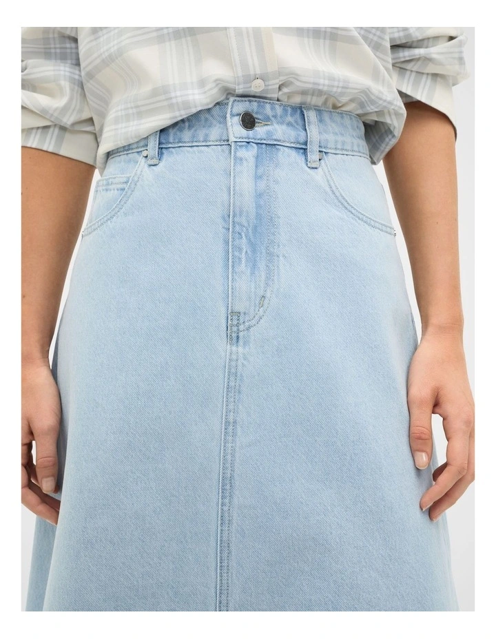 Denim Midi Skirt in Ice Blue Denim image 3