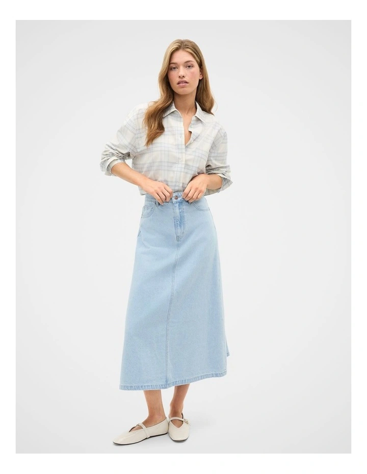 Denim Midi Skirt in Ice Blue Denim image 4