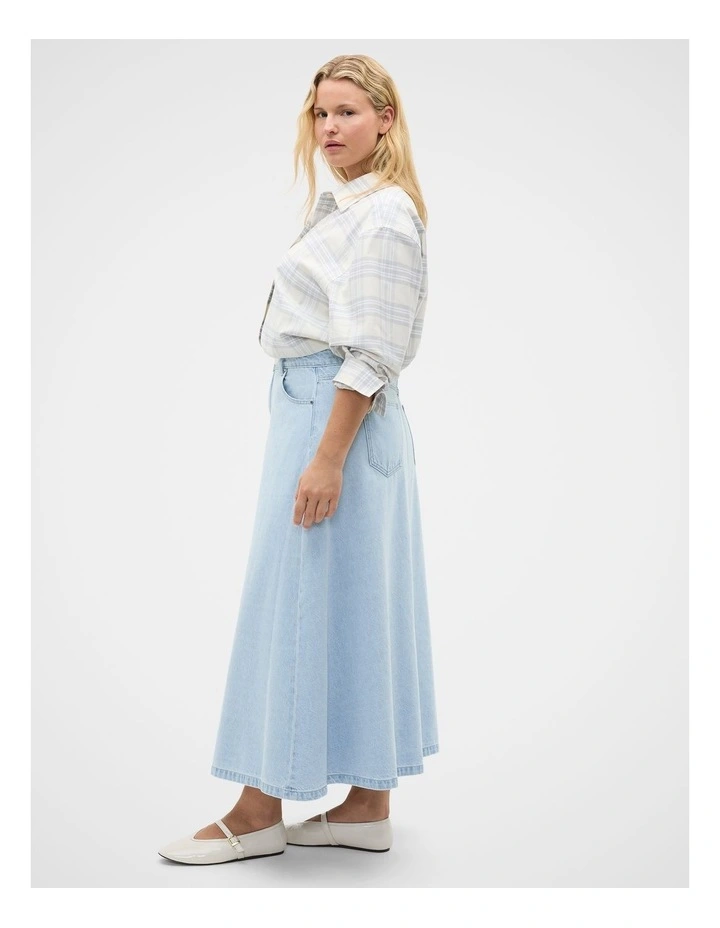 Denim Midi Skirt in Ice Blue Denim image 5