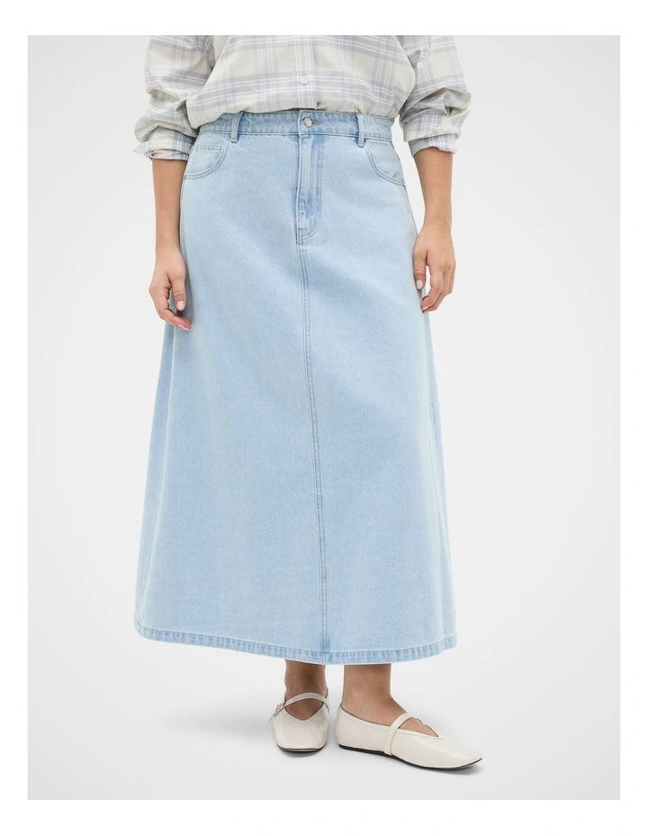 Denim Midi Skirt in Ice Blue Denim image 6