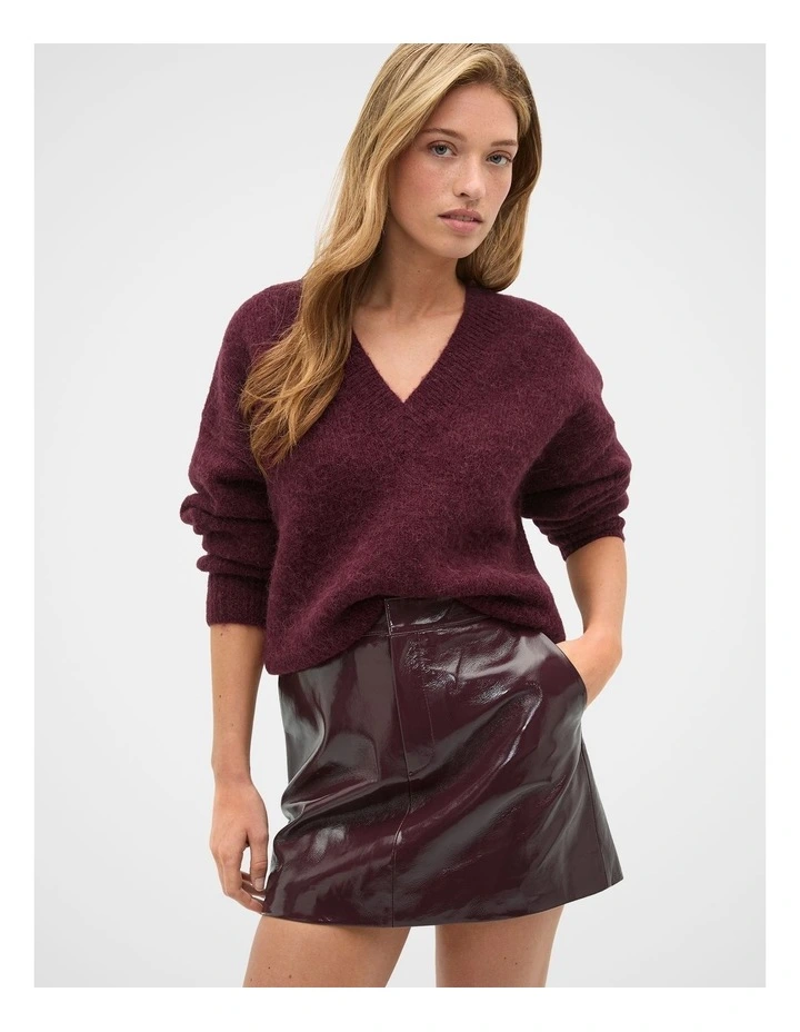 Lofty V Neck Slouch Knit in Plum Red image 1