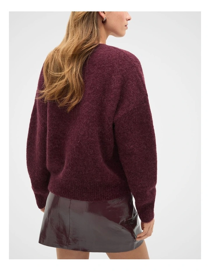 Lofty V Neck Slouch Knit in Plum Red image 2