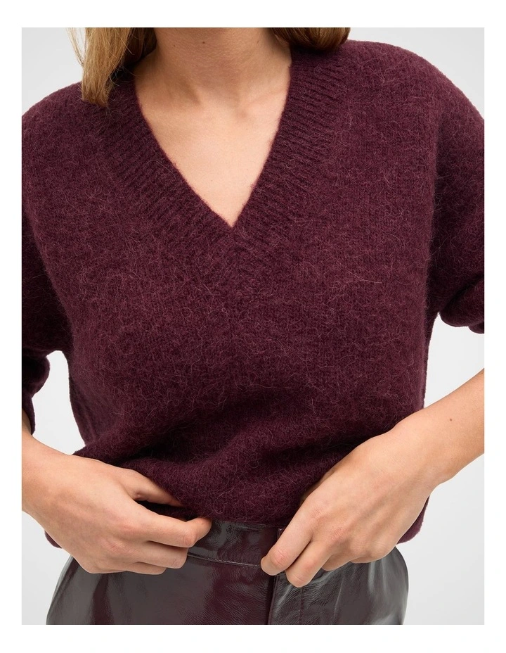 Lofty V Neck Slouch Knit in Plum Red image 4