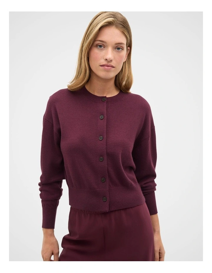 Australian Merino Relaxed Cardigan in Plum Red image 1