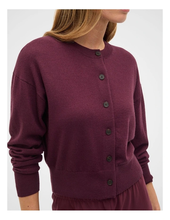 Australian Merino Relaxed Cardigan in Plum Red image 4