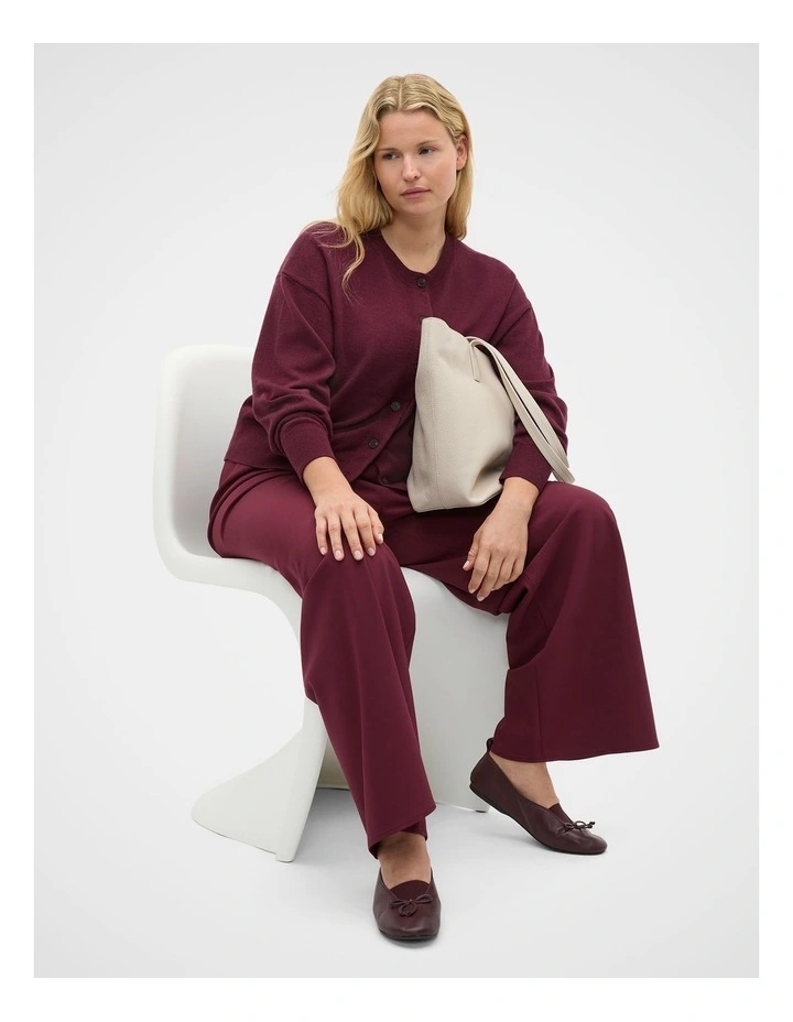 Australian Merino Relaxed Cardigan in Plum Red image 5