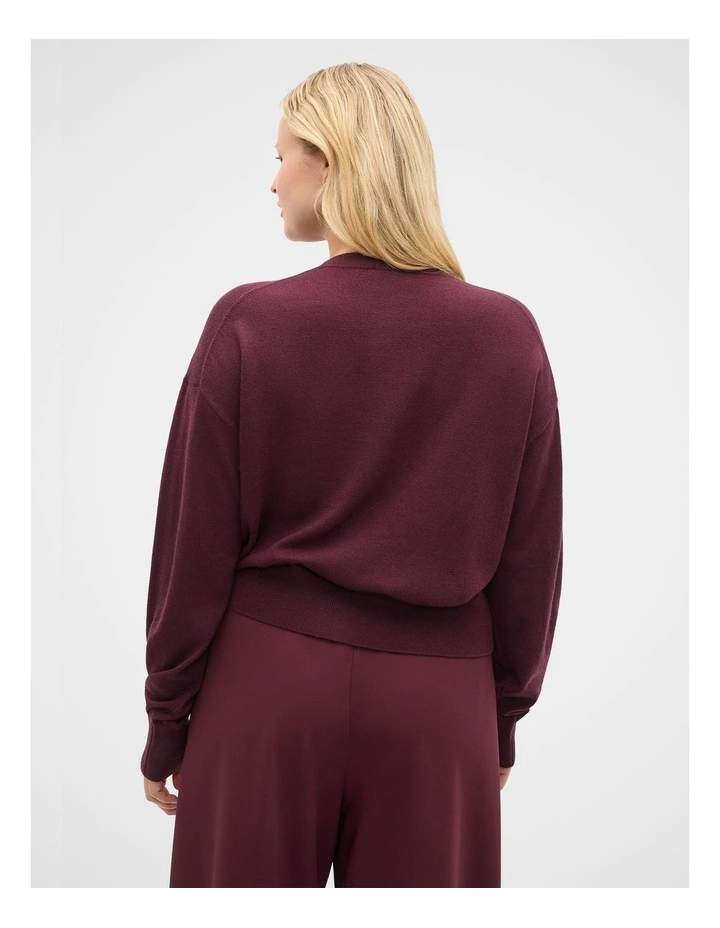 Australian Merino Relaxed Cardigan in Plum Red image 7