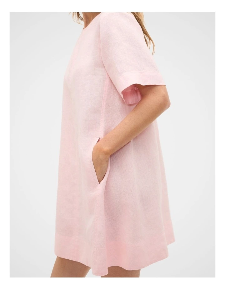 Linen Short Sleeve Mini Dress in Pale Blossom image 3