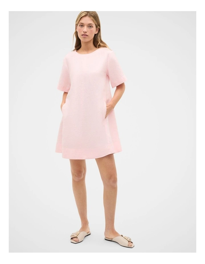 Linen Short Sleeve Mini Dress in Pale Blossom image 4