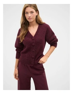 Lofty Relaxed Cardigan in Plum Red