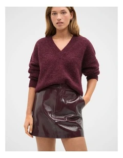 Patent Leather Mini Skirt in Plum Red