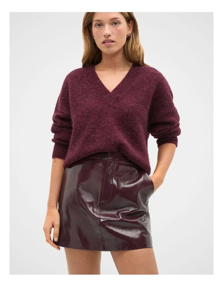 Patent Leather Mini Skirt in Plum Red image 1