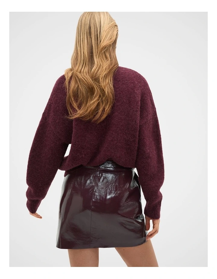 Patent Leather Mini Skirt in Plum Red image 2