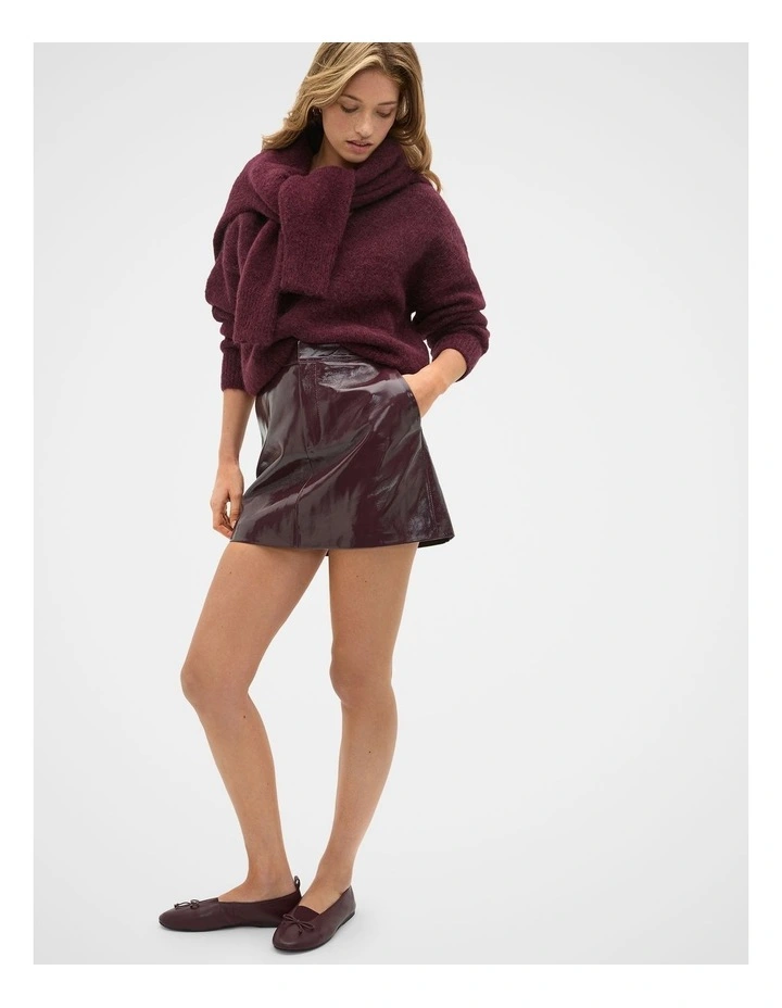 Patent Leather Mini Skirt in Plum Red image 3