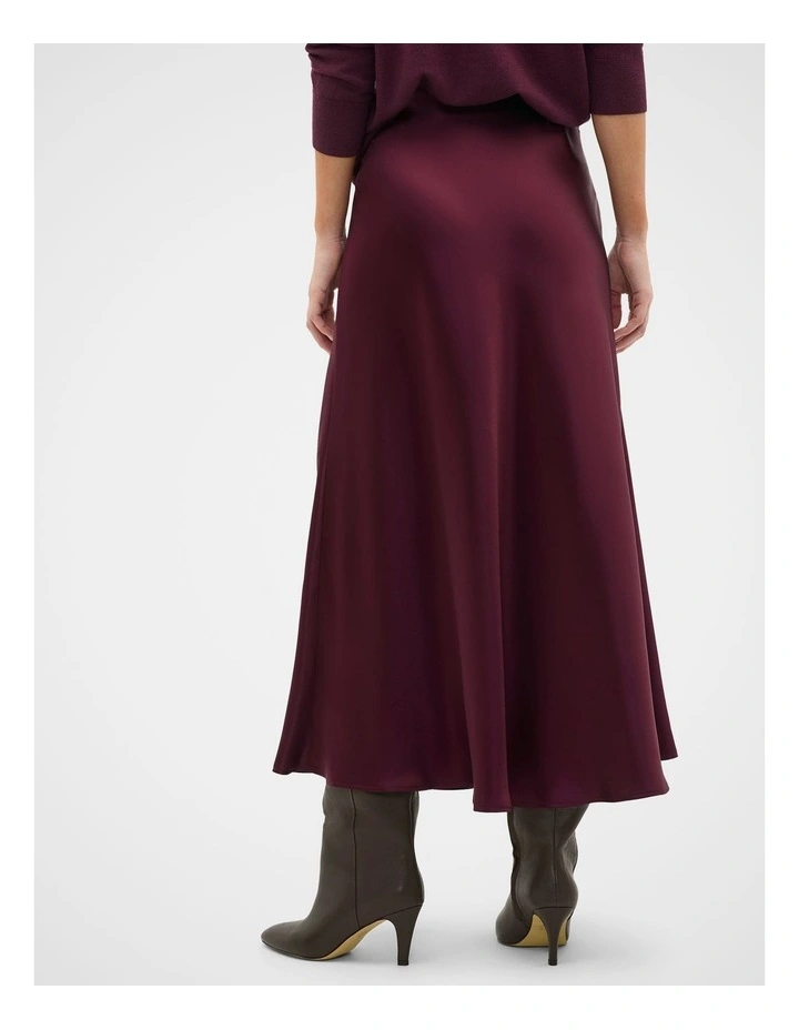 Satin Midi Skirt in Plum Red image 2