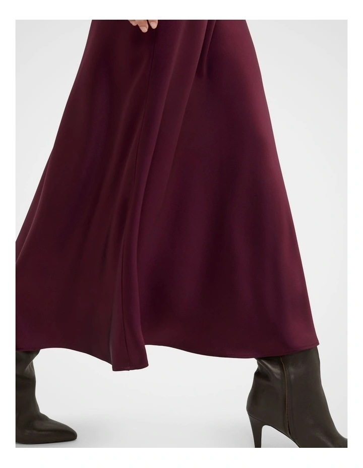 Satin Midi Skirt in Plum Red image 3