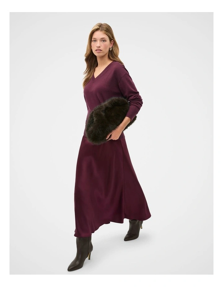 Satin Midi Skirt in Plum Red image 4