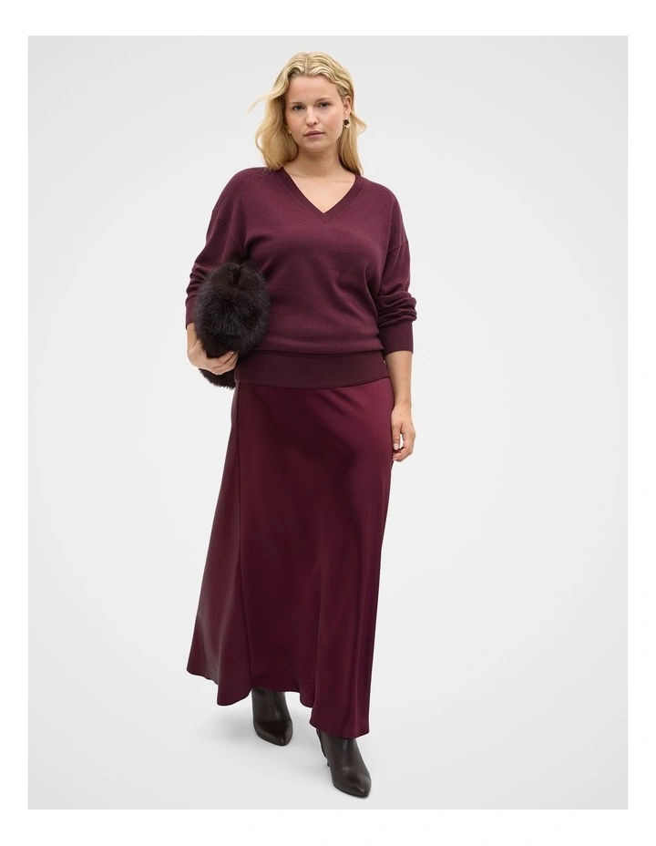 Satin Midi Skirt in Plum Red image 5