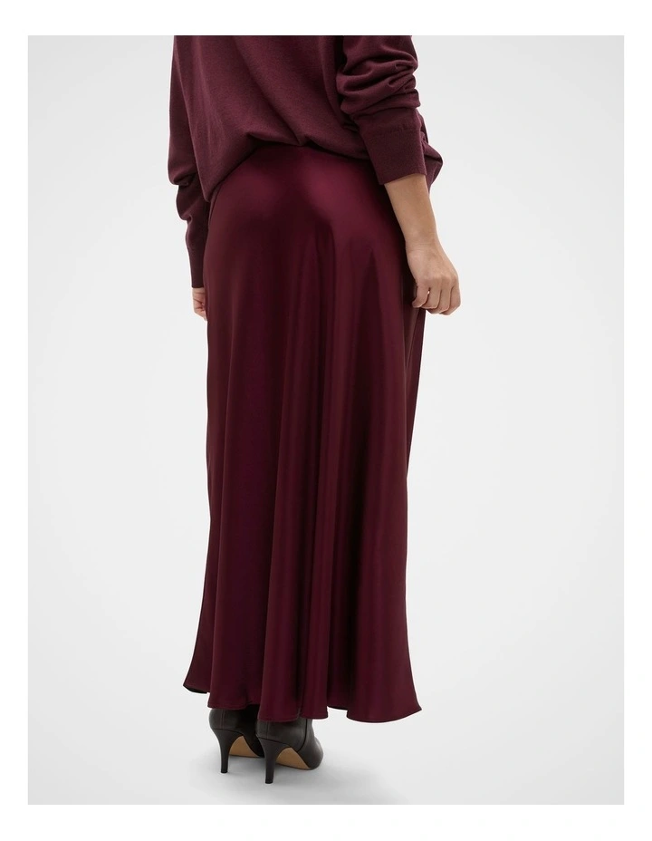Satin Midi Skirt in Plum Red image 6