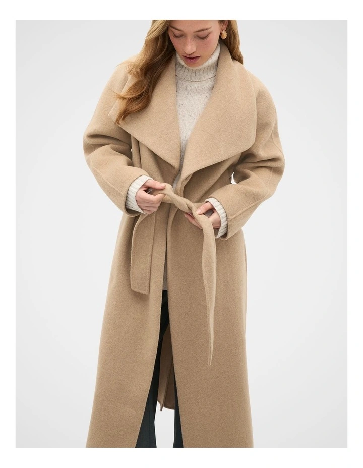 Wool Blend Waterfall Coat in Sandstone Marle image 1