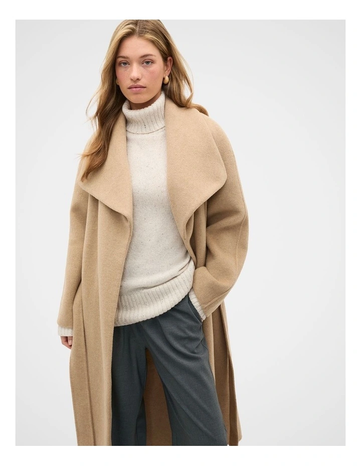 Wool Blend Waterfall Coat in Sandstone Marle image 3
