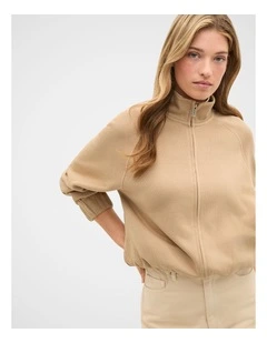 Heavy Rib Zip Thru Sweat in Sandstone
