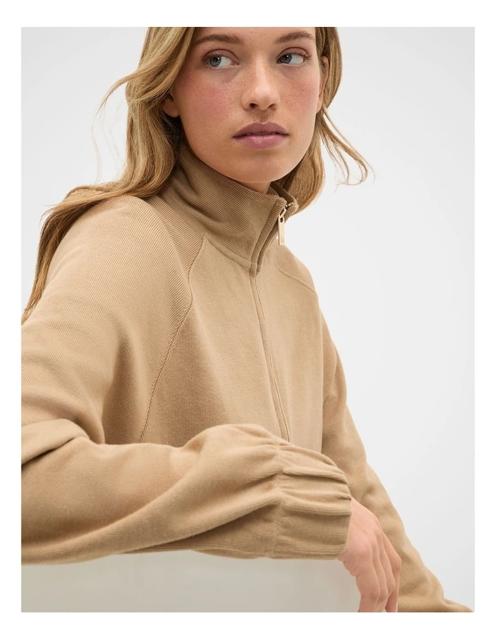 Heavy Rib Zip Thru Sweat in Sandstone image 4