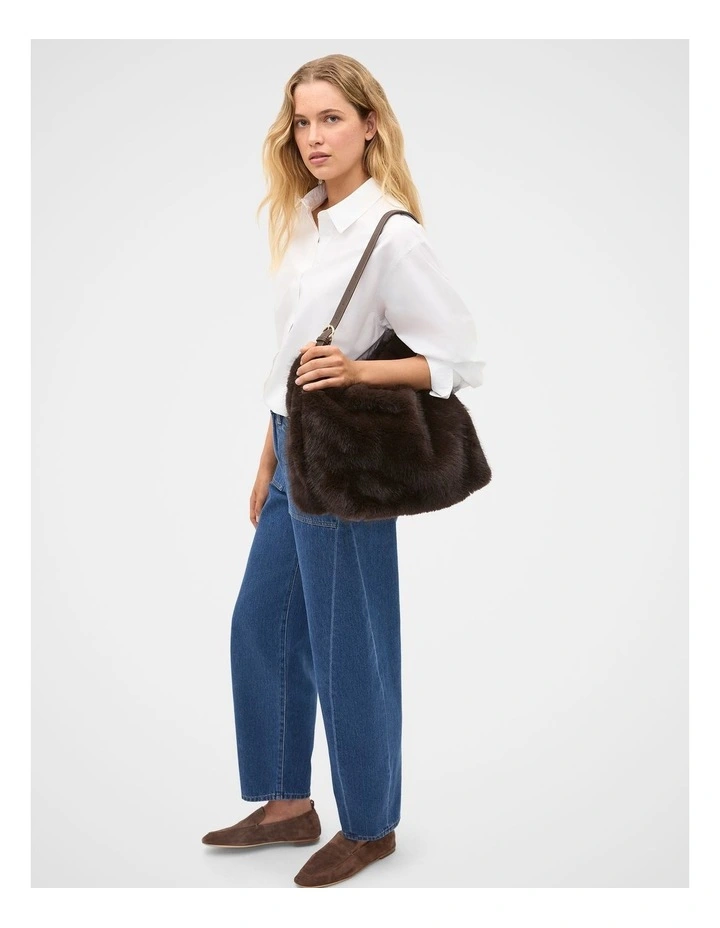 Fur Hobo Bag in Coffee Bean image 2